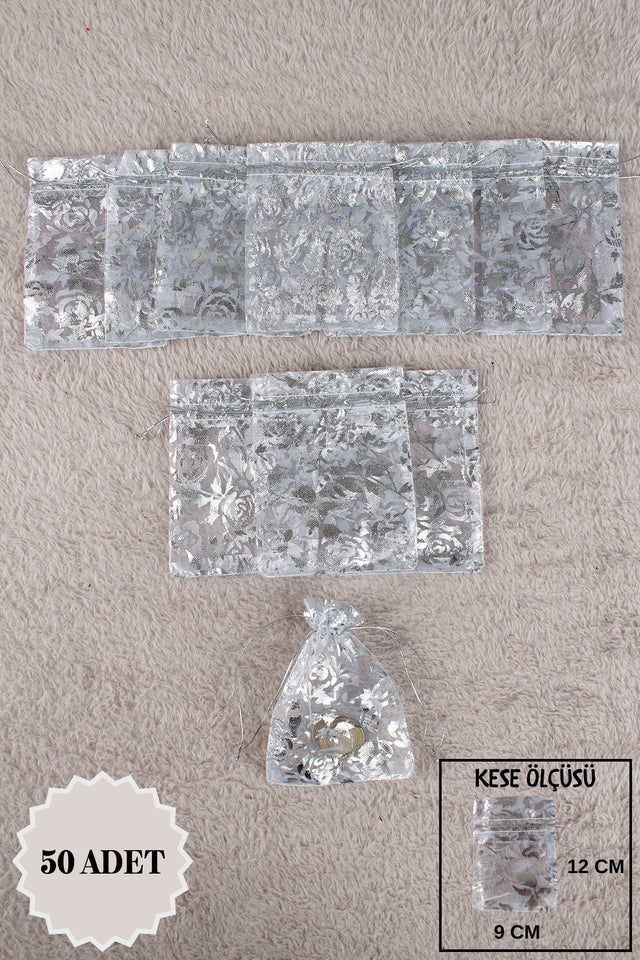 Düz Organze Tül Kese 50 Adet 9x12 Cm Kına, Çerez, Kuruyemiş Hediyelik Altın Söz Bohça Tesbih