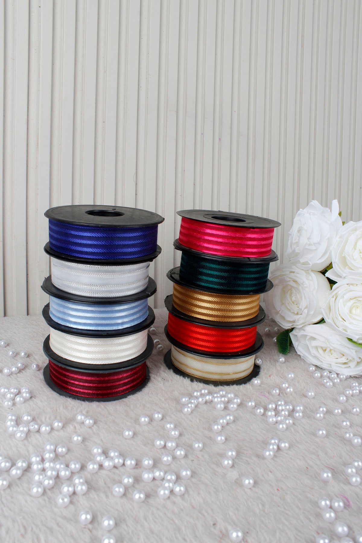 Hilton Çizgili Şifon Kurdele 2.5 cm 20 mt - Bohça, Nikah, Nişan, Çeyiz, Hediye, Süsleme, Parti