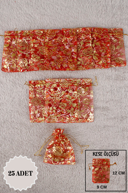 Pul Baskılı Tül Kese 10 Adet 24x34 Cm Kına, Havlu Terlik Seccade Çeyiz Hediye Yasin Yazma Bohça