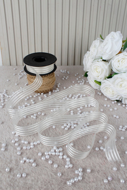 Hilton Çizgili Şifon Kurdele 2.5 cm 20 mt - Bohça, Nikah, Nişan, Çeyiz, Hediye, Süsleme, Parti