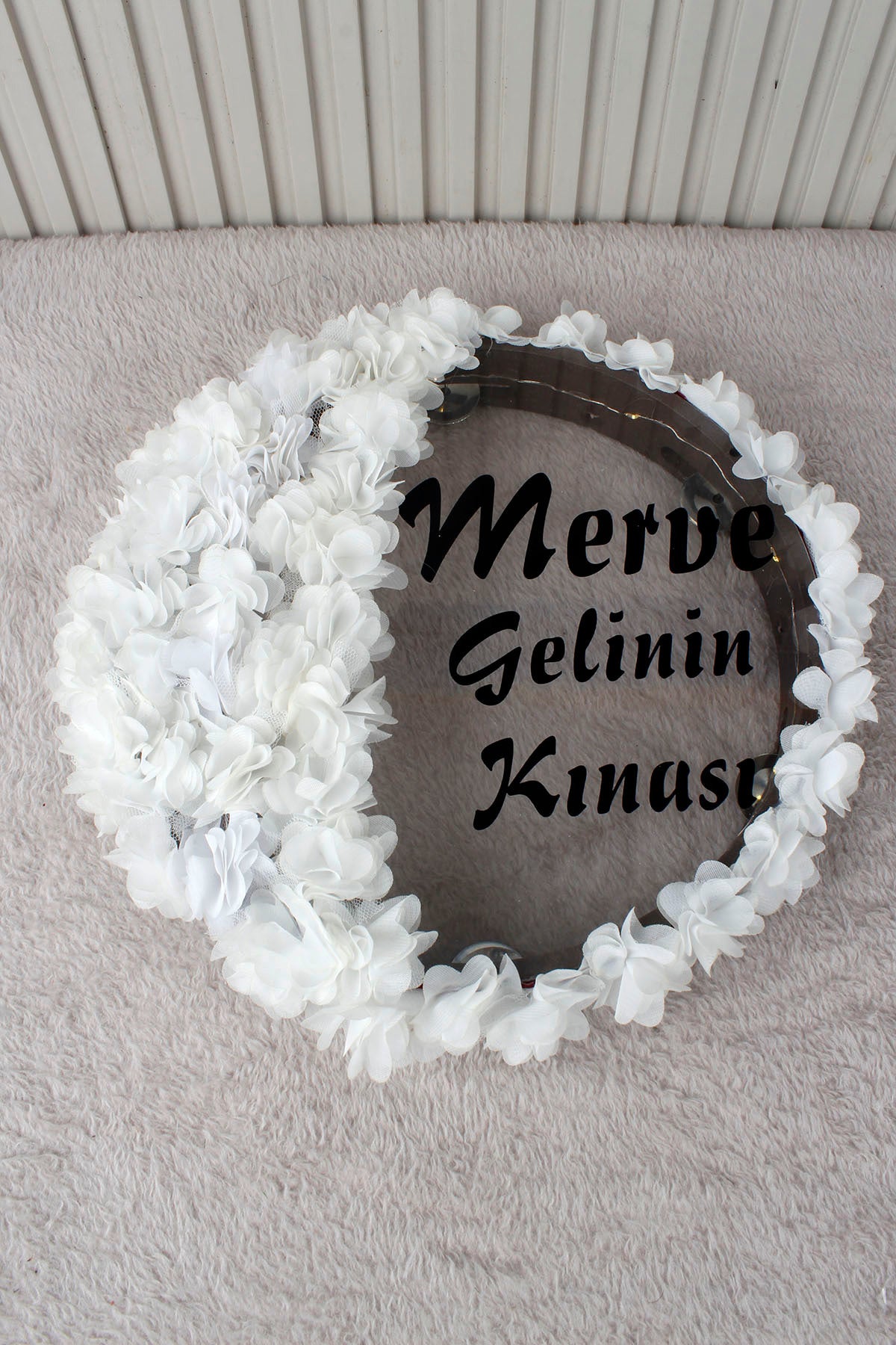 LED’li Şeffaf Gelin Tefi 32 cm 3D Çiçek Süslemeli Kına Düğün Nedime Bride Parti Defi