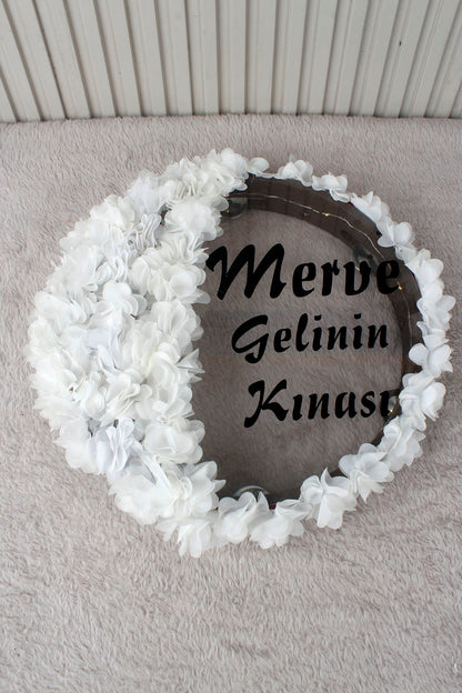 LED’li Şeffaf Gelin Tefi 32 cm 3D Çiçek Süslemeli Kına Düğün Nedime Bride Parti Defi