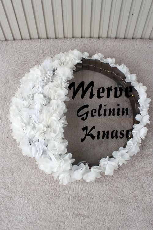 LED’li Şeffaf Gelin Tefi 32 cm 3D Çiçek Süslemeli Kına Düğün Nedime Bride Parti Defi