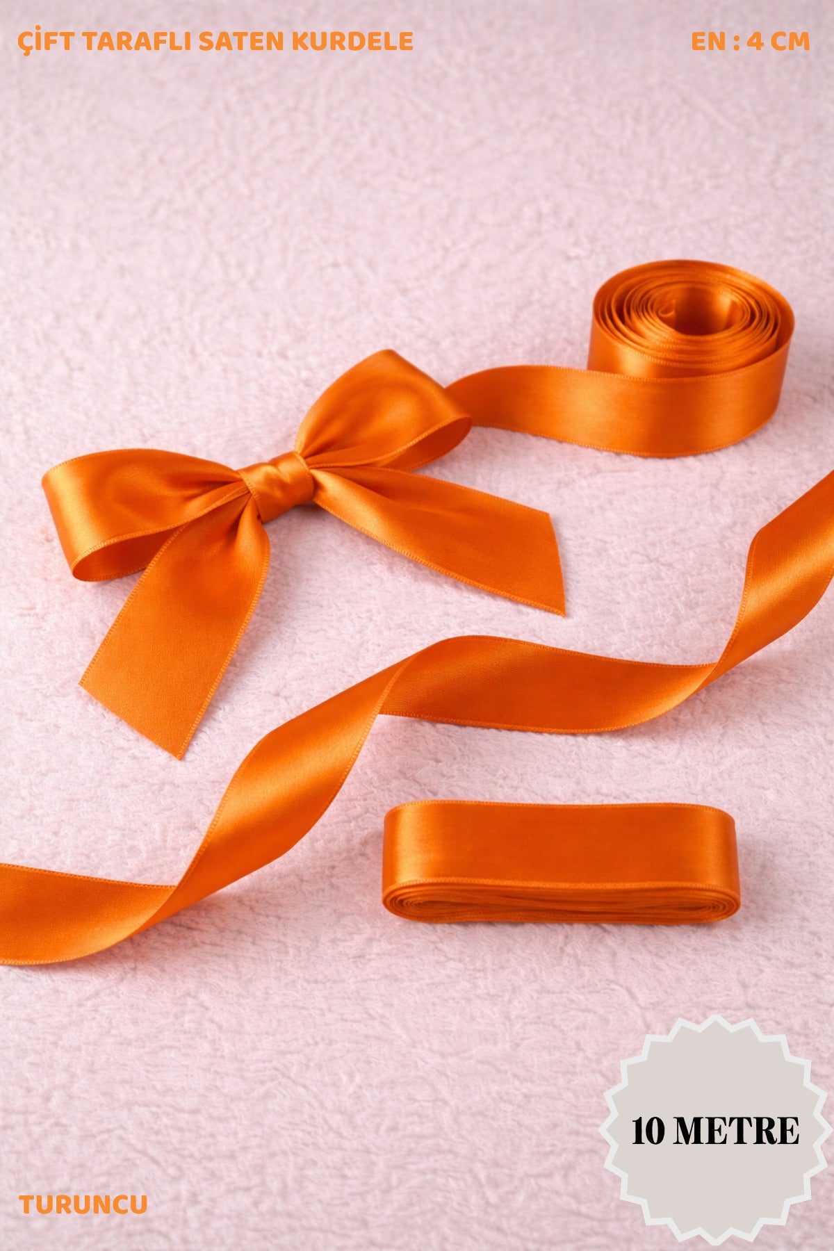 Saten Kurdele 4 cm 10mt - Bohça, Nikah, Nişan, Çeyiz, Hediye, Süsleme, Doğum Günü, Parti