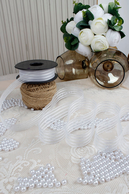 Hilton Çizgili Şifon Kurdele 2.5 cm 20 mt - Bohça, Nikah, Nişan, Çeyiz, Hediye, Süsleme, Parti