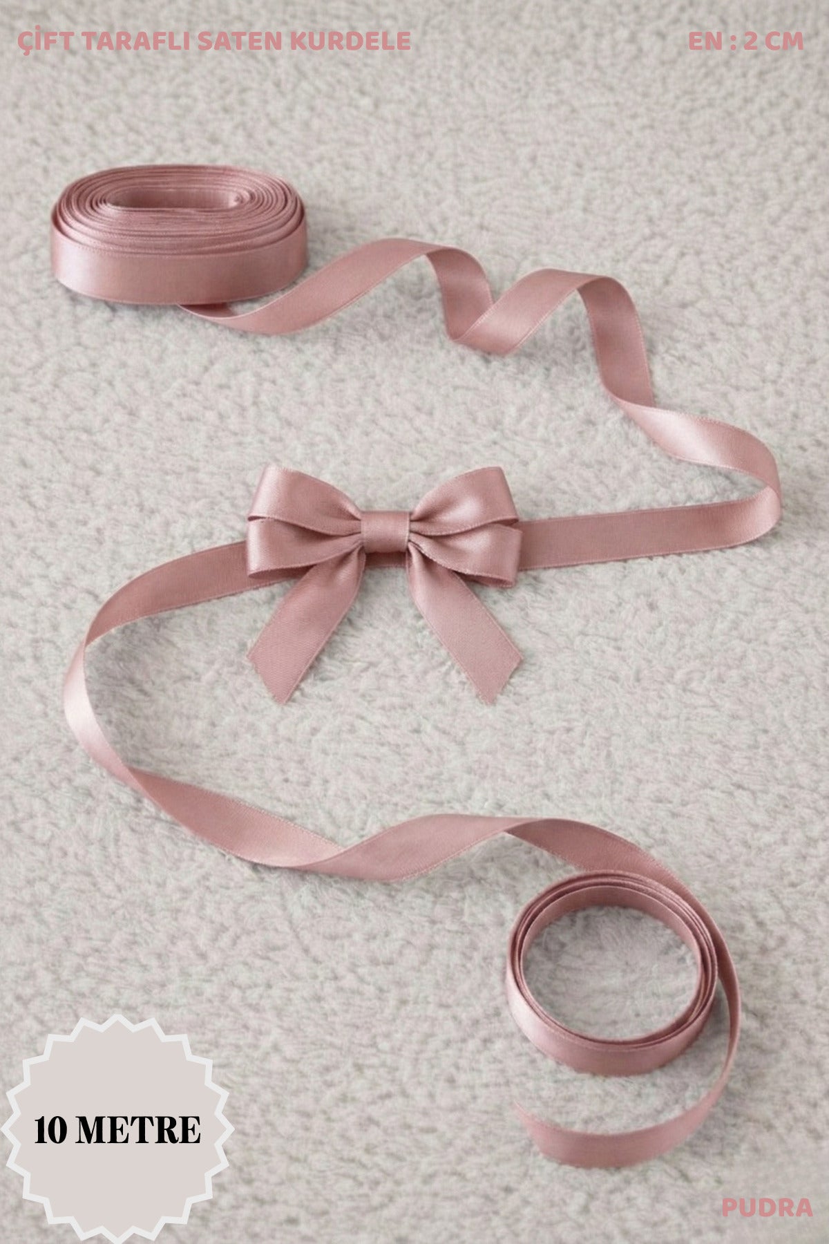 Saten Kurdele 2 cm 10mt - Bohça, Nikah, Nişan, Çeyiz, Hediye, Süsleme, Doğum Günü, Parti