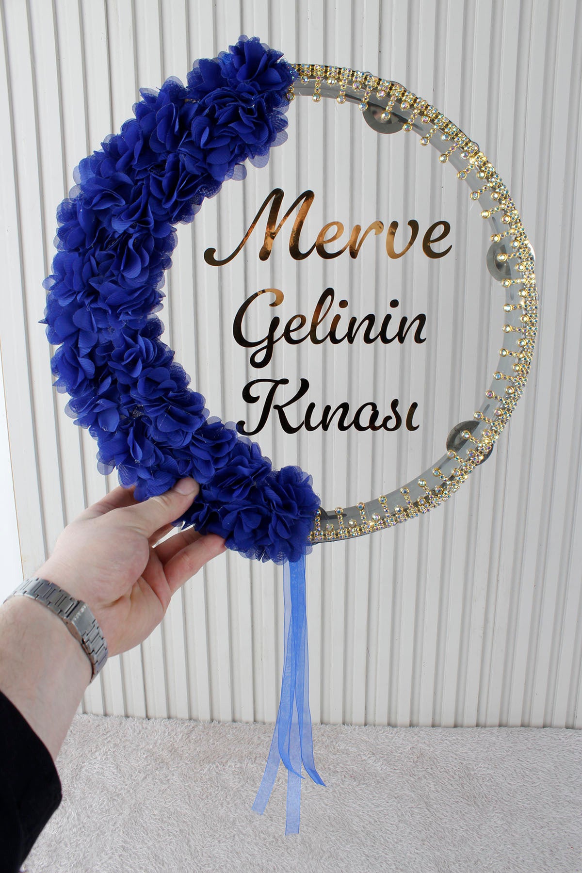 Led'li Şeffaf Gelin Tefi 32 Cm 3d Çiçekli Taşlı Nedime Bride Kına Düğün Parti Defi
