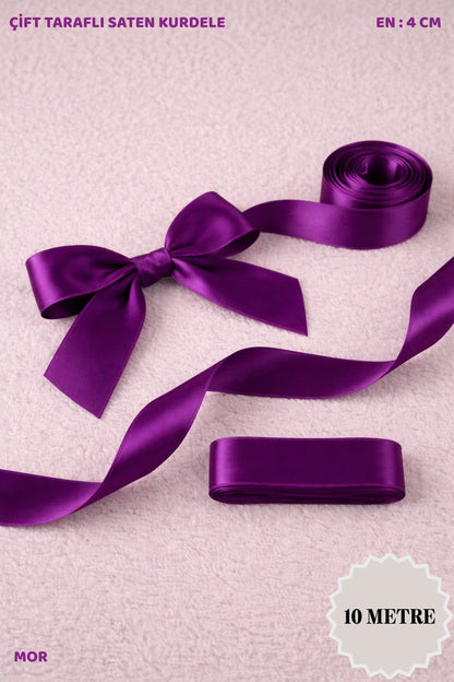Saten Kurdele 4 cm 10mt - Bohça, Nikah, Nişan, Çeyiz, Hediye, Süsleme, Doğum Günü, Parti