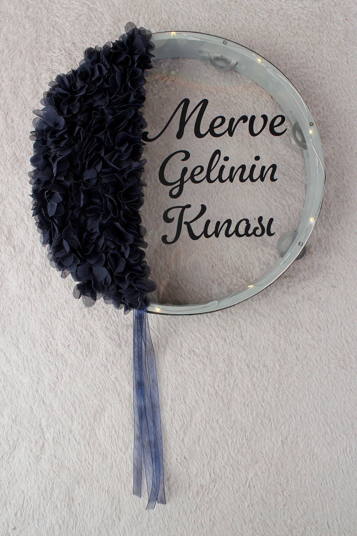 İ LED'Lİ Şeffaf 32 cm Hilal Desenli 3 Fonksiyon Gelin Tefi 3D Çiçek Süslemeli - Kına Gecesi, Düğün, Nedime, Bride, Parti, Sünnet, Organizasyon Defi
