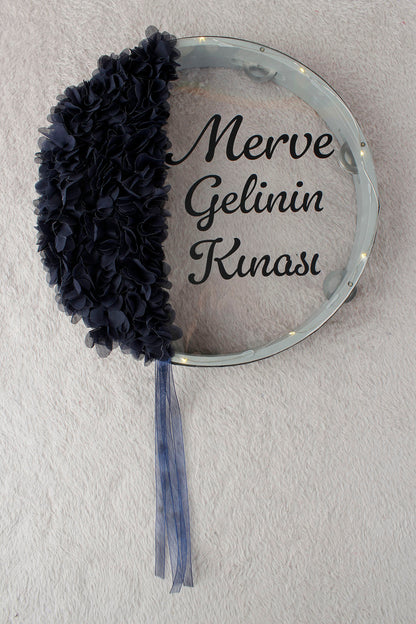 İ LED'Lİ Şeffaf 32 cm Hilal Desenli 3 Fonksiyon Gelin Tefi 3D Çiçek Süslemeli - Kına Gecesi, Düğün, Nedime, Bride, Parti, Sünnet, Organizasyon Defi