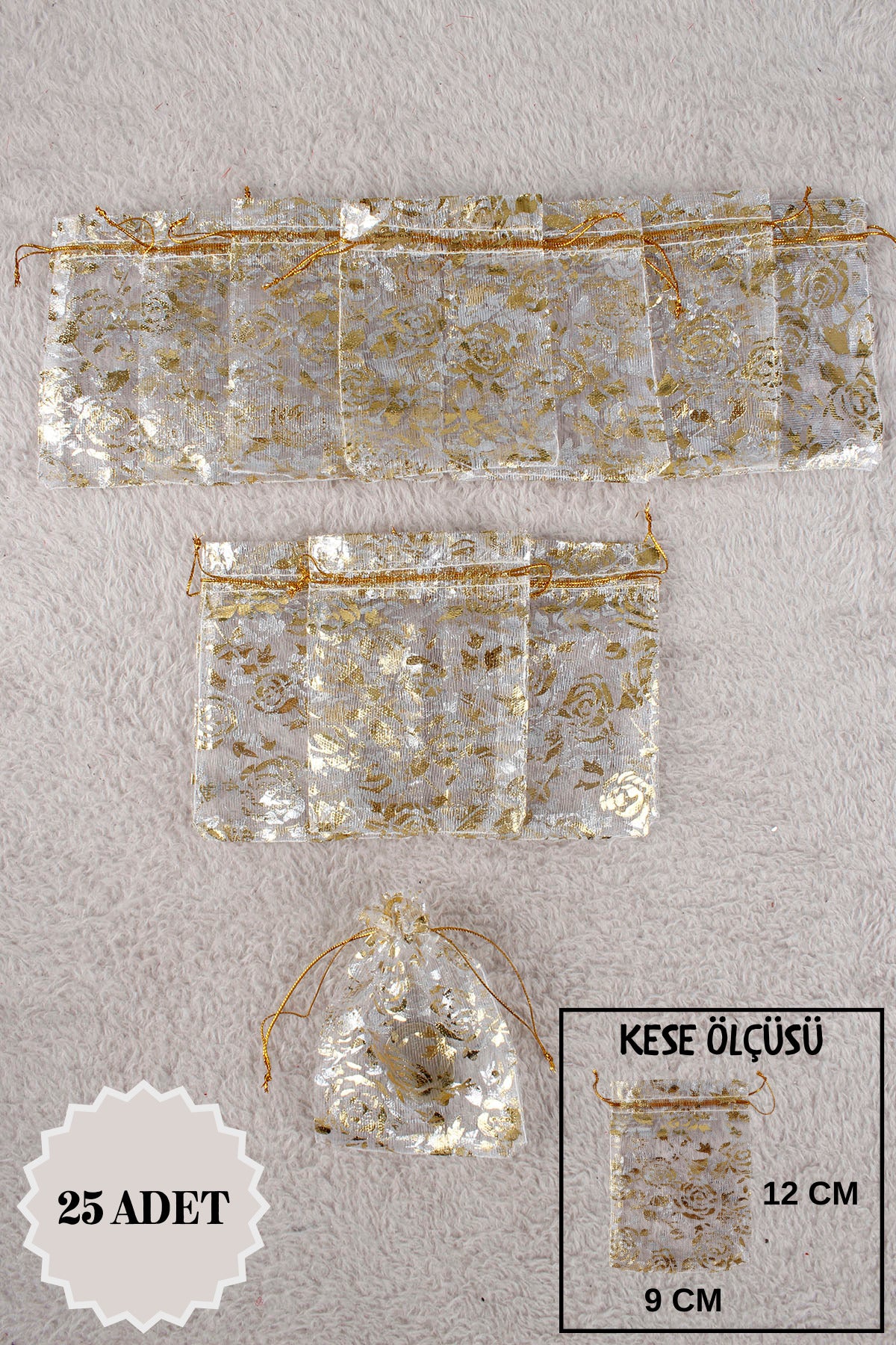 Pul Baskılı Tül Kese 10 Adet 24x34 Cm Kına, Havlu Terlik Seccade Çeyiz Hediye Yasin Yazma Bohça