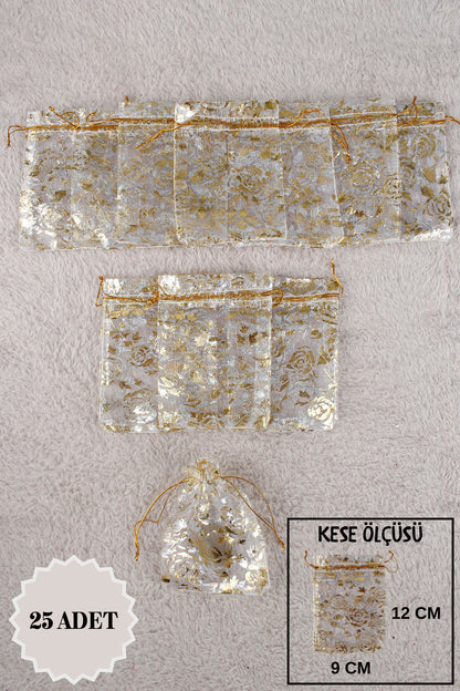 Pul Baskılı Tül Kese 10 Adet 24x34 Cm Kına, Havlu Terlik Seccade Çeyiz Hediye Yasin Yazma Bohça