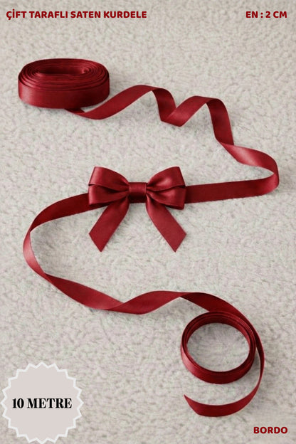 Saten Kurdele 2 cm 10mt - Bohça, Nikah, Nişan, Çeyiz, Hediye, Süsleme, Doğum Günü, Parti
