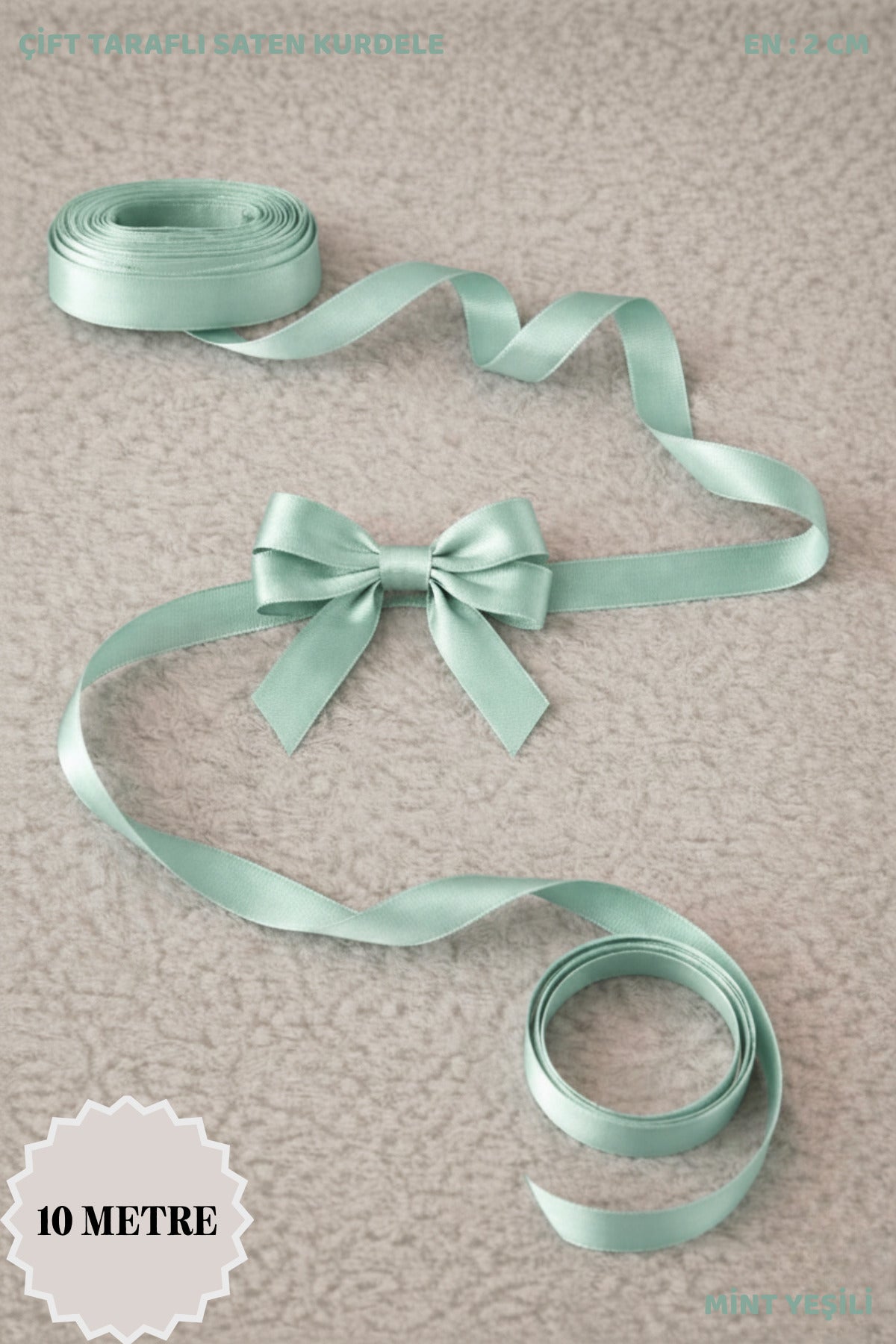 Saten Kurdele 2 cm 10mt - Bohça, Nikah, Nişan, Çeyiz, Hediye, Süsleme, Doğum Günü, Parti