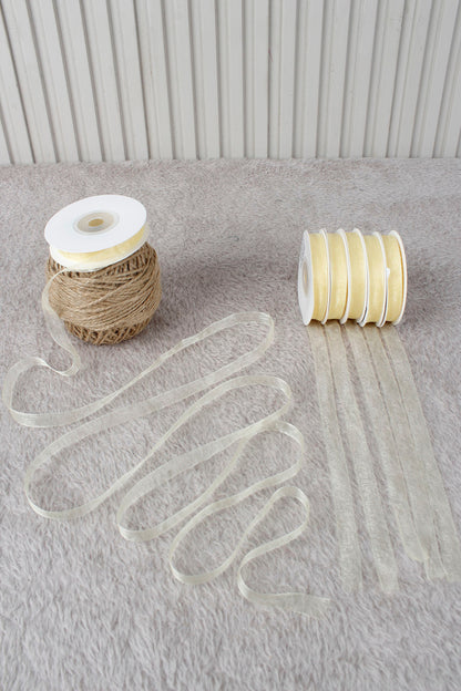 10 Adet Organze Tül Kurdele 1 cm 22 mt - Bohça, Nikah, Nişan, Çeyiz, Hediye, Süsleme, Parti