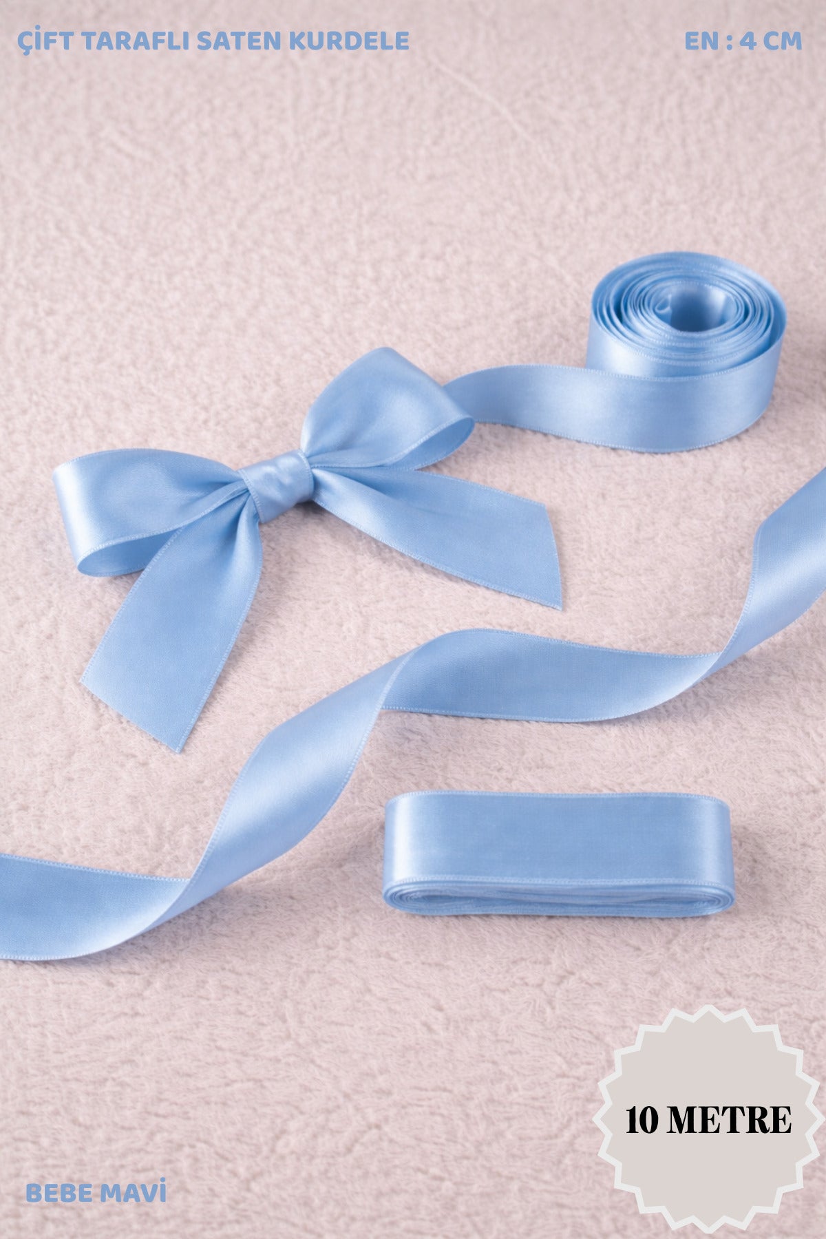Saten Kurdele 4 cm 10mt - Bohça, Nikah, Nişan, Çeyiz, Hediye, Süsleme, Doğum Günü, Parti
