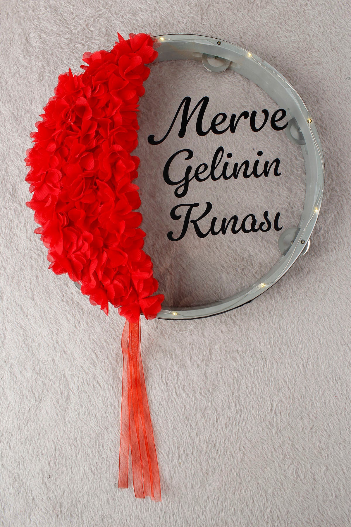İ LED'Lİ Şeffaf 32 cm Hilal Desenli 3 Fonksiyon Gelin Tefi 3D Çiçek Süslemeli - Kına Gecesi, Düğün, Nedime, Bride, Parti, Sünnet, Organizasyon Defi