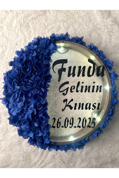 LED’li Şeffaf Gelin Tefi 32 cm 3D Çiçek Süslemeli Kına Düğün Nedime Bride Parti Defi