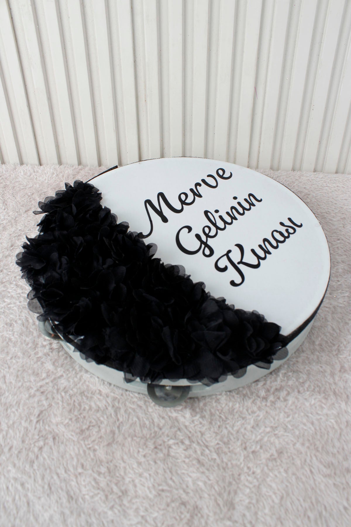 Mavi Hilal Desenli Gelin Tefi 28 cm 3D Çiçek Süslemeli Kına Düğün Nedime Bride Parti Defi