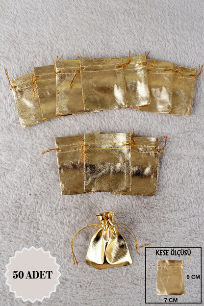 Düz Organze Tül Kese 50 Adet 9x12 Cm Kına, Çerez, Kuruyemiş Hediyelik Altın Söz Bohça Tesbih