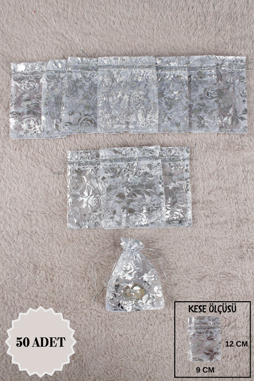 Düz Organze Tül Kese 50 Adet 9x12 Cm Kına, Çerez, Kuruyemiş Hediyelik Altın Söz Bohça Tesbih
