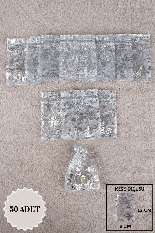 Düz Organze Tül Kese 50 Adet 9x12 Cm Kına, Çerez, Kuruyemiş Hediyelik Altın Söz Bohça Tesbih
