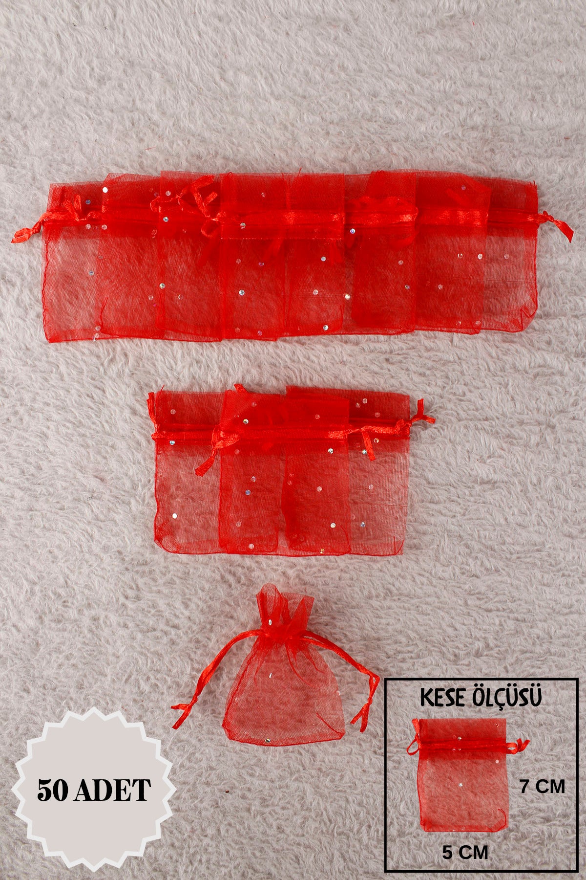 Düz Organze Tül Kese 50 Adet 9x12 Cm Kına, Çerez, Kuruyemiş Hediyelik Altın Söz Bohça Tesbih