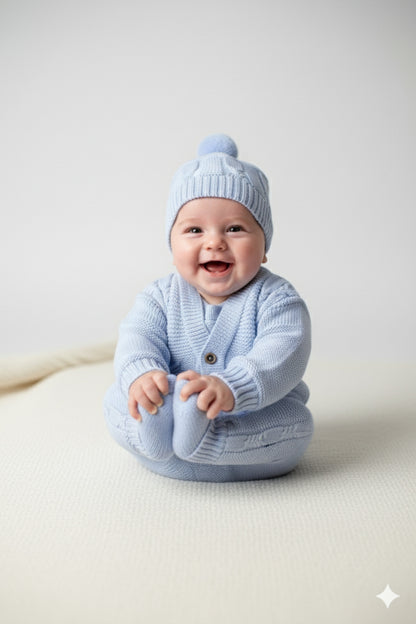 Unisex Örgülü Triko Bebek Takım - Takım
