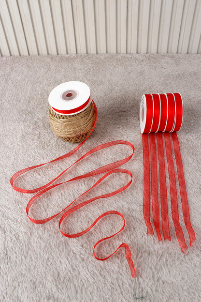 Organze Tül Kurdele 1 cm 22 mt - Bohça, Nikah, Nişan, Çeyiz, Hediye, Süsleme, Parti