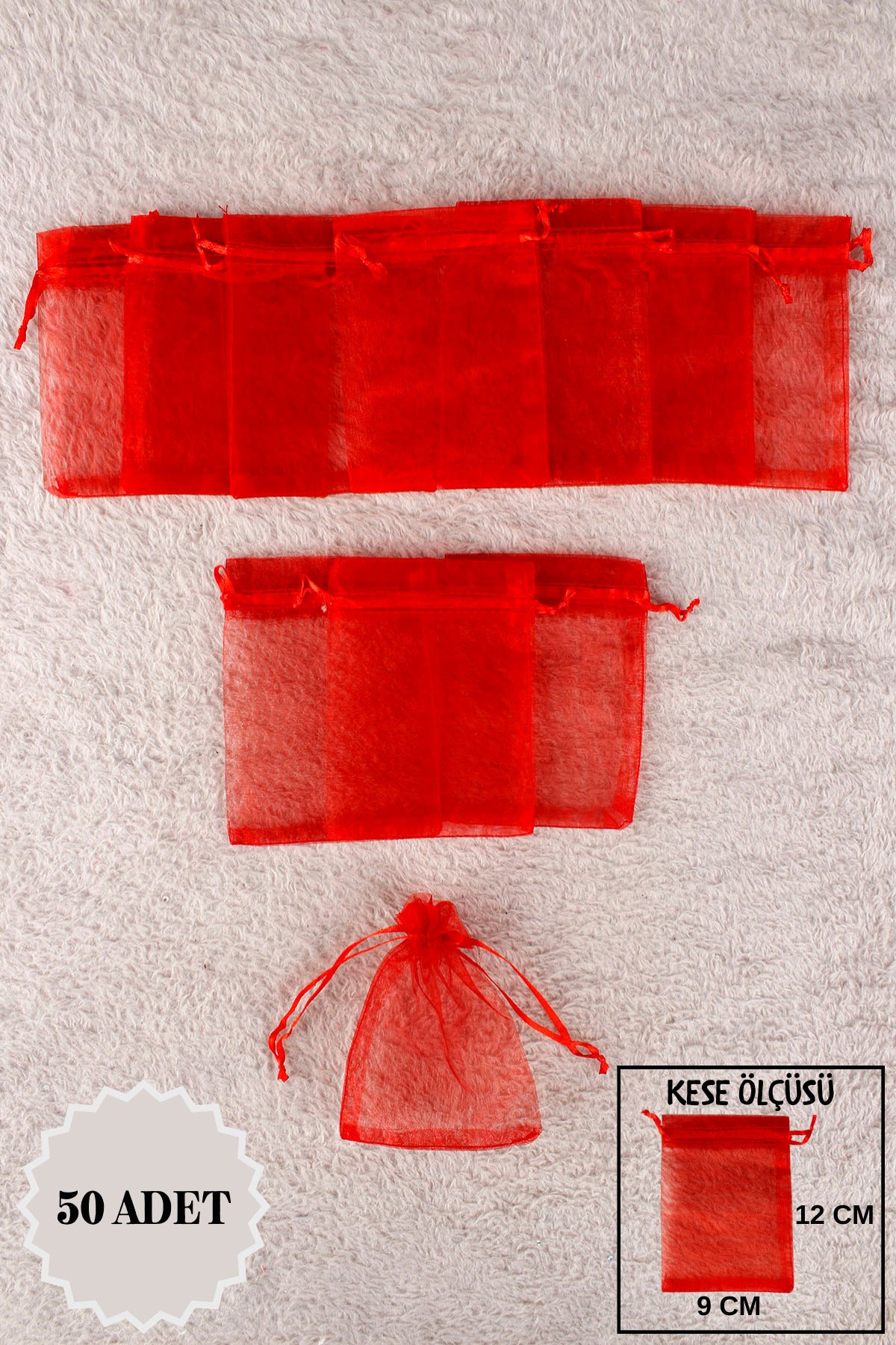 Düz Organze Tül Kese 50 Adet 9x12 Cm Kına, Çerez, Kuruyemiş Hediyelik Altın Söz Bohça Tesbih