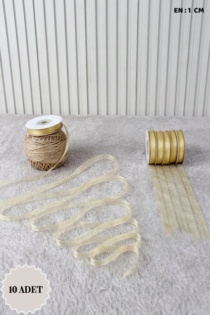 10 Adet Organze Tül Kurdele 1 cm 22 mt - Bohça, Nikah, Nişan, Çeyiz, Hediye, Süsleme, Parti