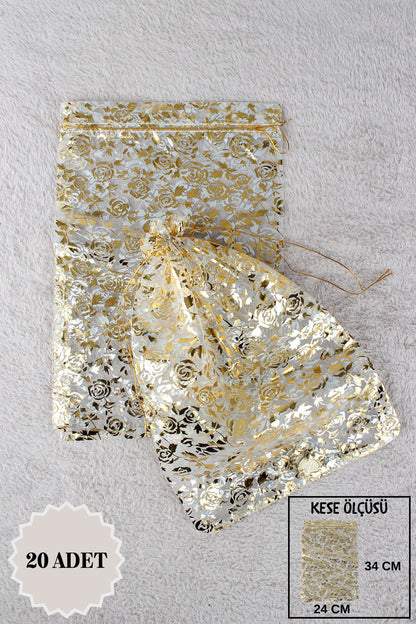 Düz Organze Tül Kese 50 Adet 9x12 Cm Kına, Çerez, Kuruyemiş Hediyelik Altın Söz Bohça Tesbih