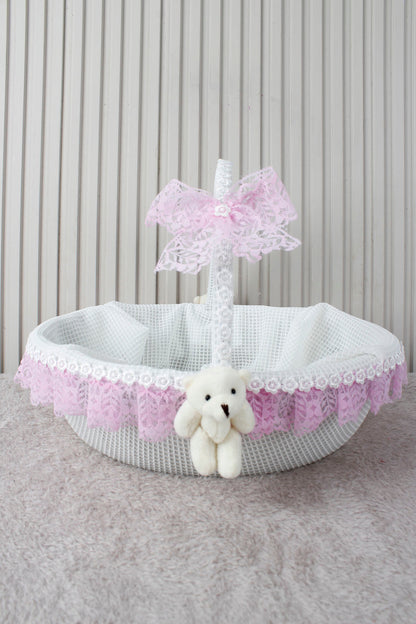 Dantelli Ayıcıklı Bebek Sepeti - Baby Shower, Yeni Doğan, Mevlüt, Kırk Uçurma, Hediyelik
