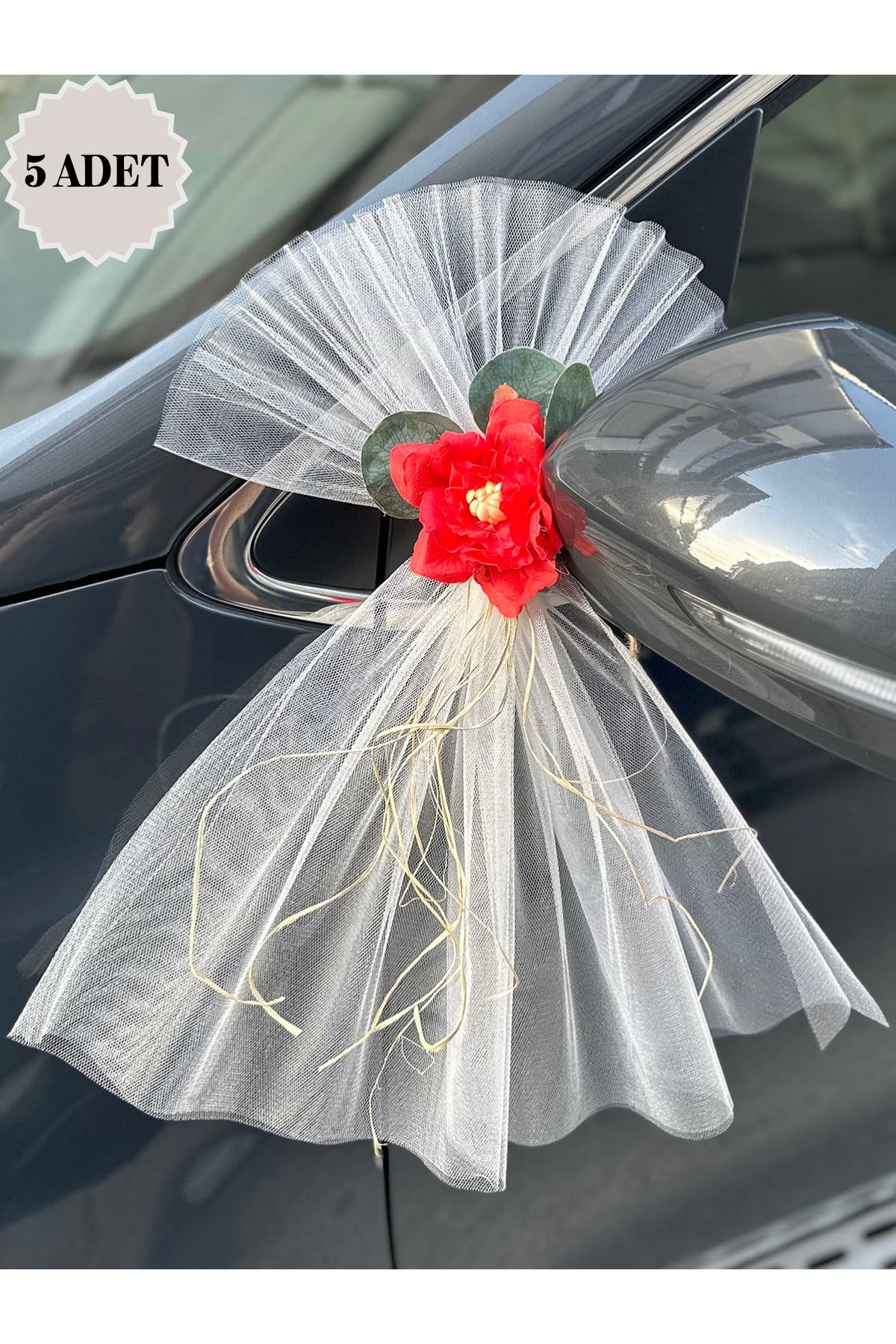 Beyaz Kasımpatı Çiçekli Düğün Arabası Süsü 5 Adet Gelin Arabası Konvoy Süsü, Bohça Süsü Düğün Sünnet