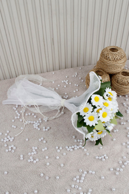 Beyaz Papatya Çiçekli Gelin Çiçeği, Buketi – Nişan, Söz, Düğün, Nikah, Kına, Fotoğraf Çekimi