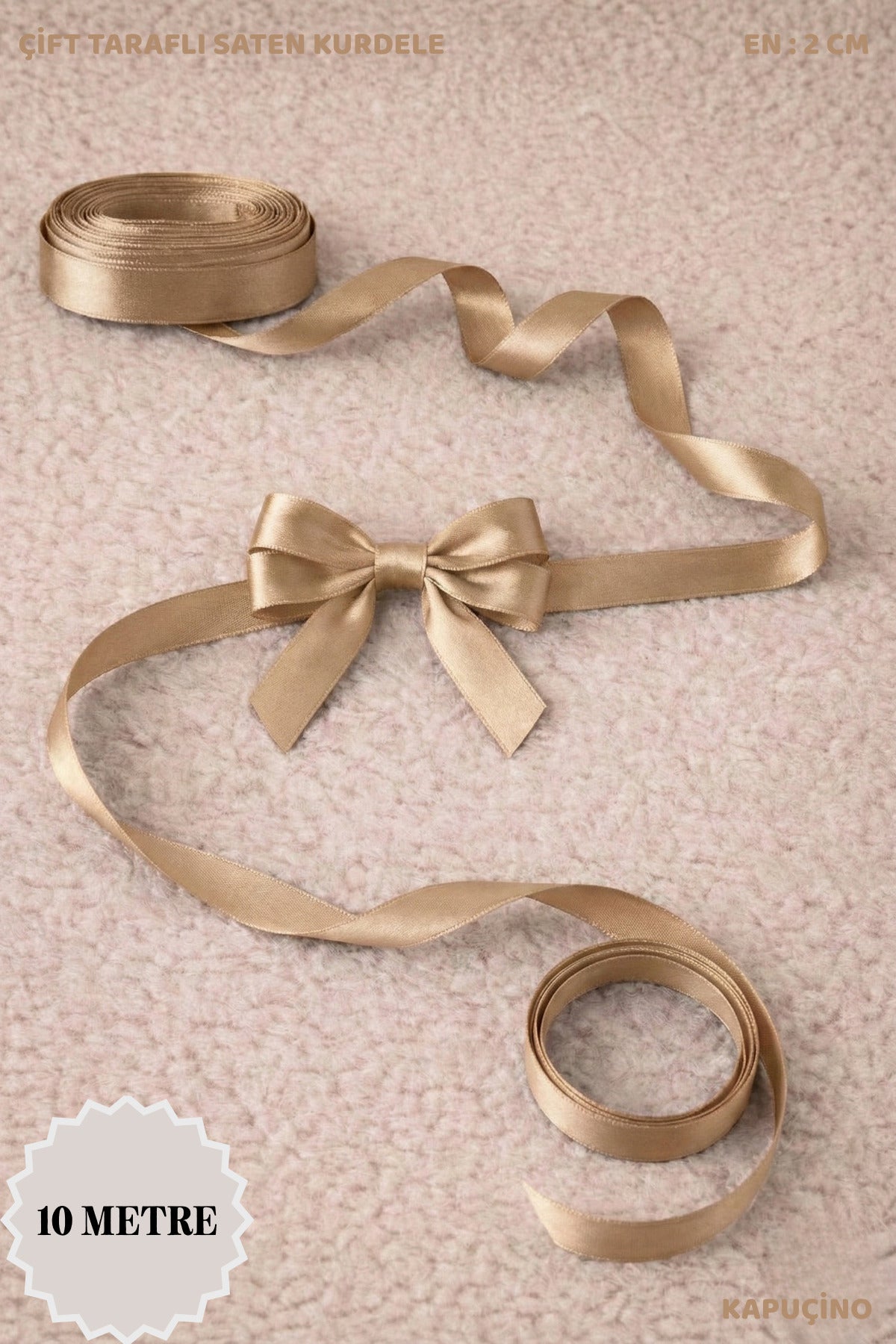 Saten Kurdele 2 cm 10mt - Bohça, Nikah, Nişan, Çeyiz, Hediye, Süsleme, Doğum Günü, Parti