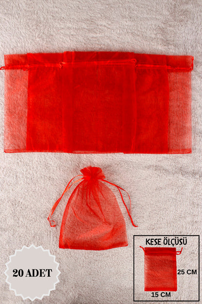 Düz Organze Tül Kese 50 Adet 9x12 Cm Kına, Çerez, Kuruyemiş Hediyelik Altın Söz Bohça Tesbih