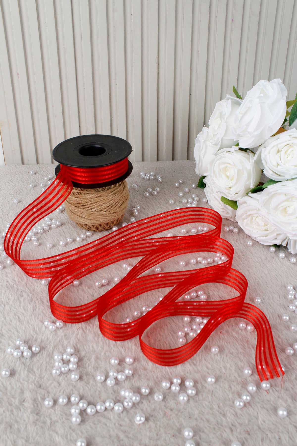 Hilton Çizgili Şifon Kurdele 2.5 cm 20 mt - Bohça, Nikah, Nişan, Çeyiz, Hediye, Süsleme, Parti