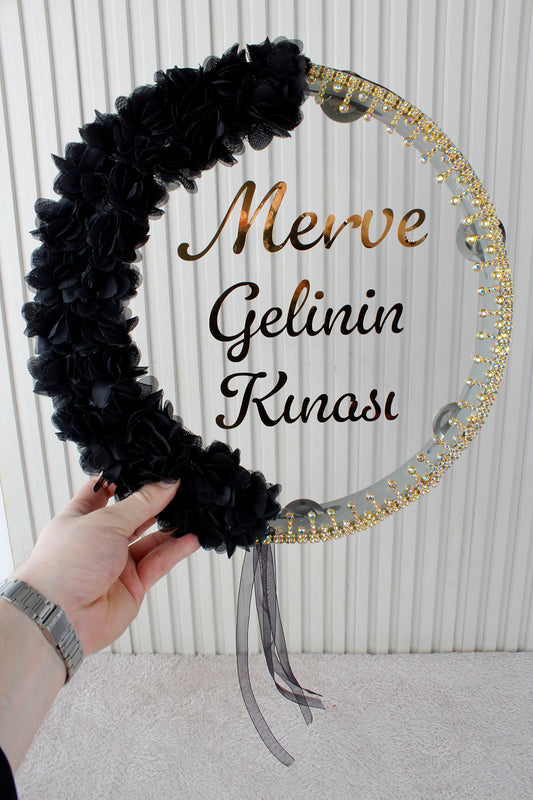 Led'li Şeffaf Gelin Tefi 32 Cm 3d Çiçekli Taşlı Nedime Bride Kına Düğün Parti Defi
