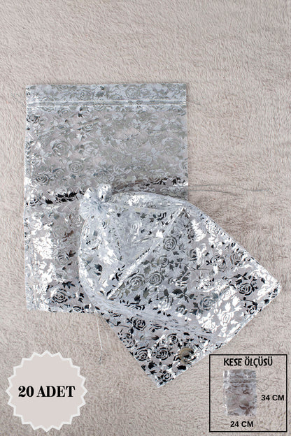 Düz Organze Tül Kese 50 Adet 9x12 Cm Kına, Çerez, Kuruyemiş Hediyelik Altın Söz Bohça Tesbih