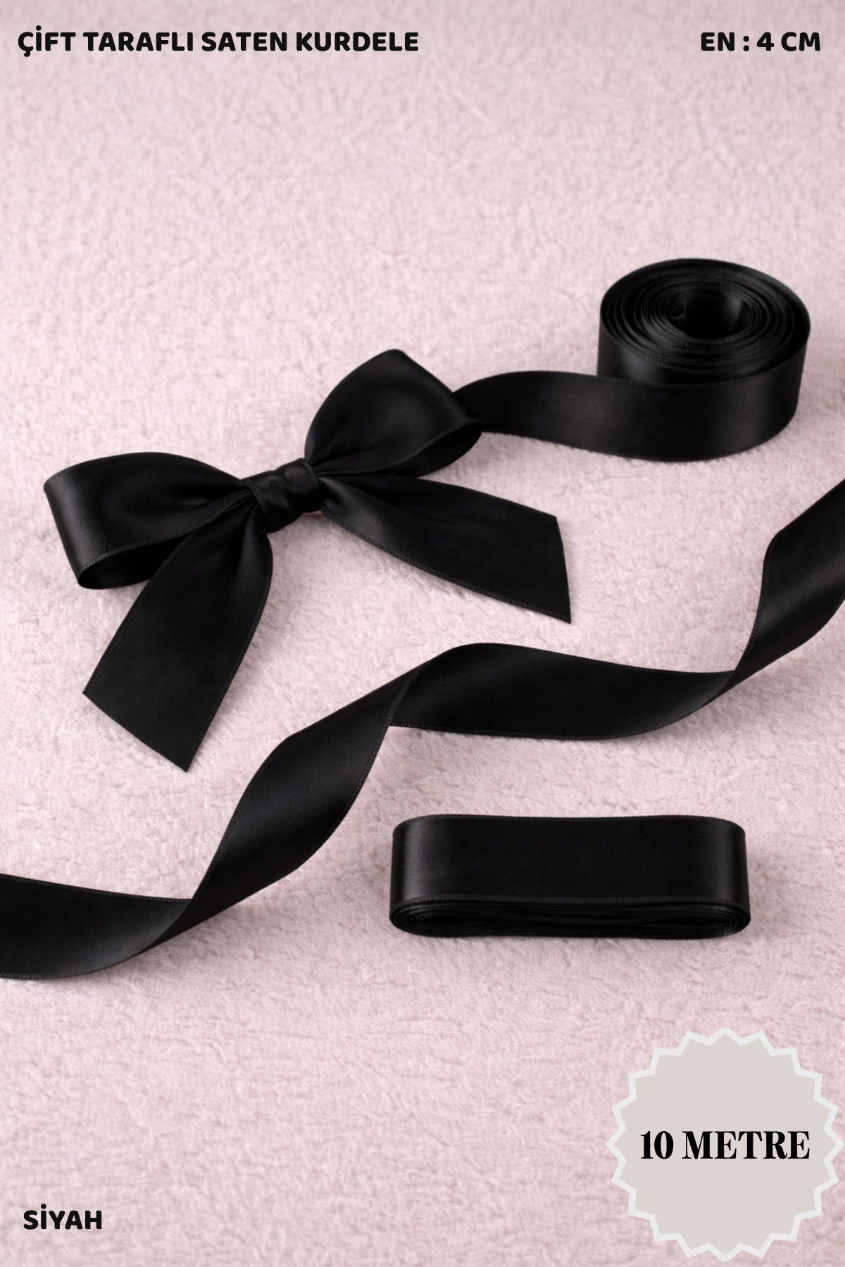 Saten Kurdele 4 cm 10mt - Bohça, Nikah, Nişan, Çeyiz, Hediye, Süsleme, Doğum Günü, Parti