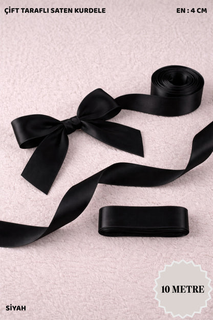 Saten Kurdele 4 cm 10mt - Bohça, Nikah, Nişan, Çeyiz, Hediye, Süsleme, Doğum Günü, Parti