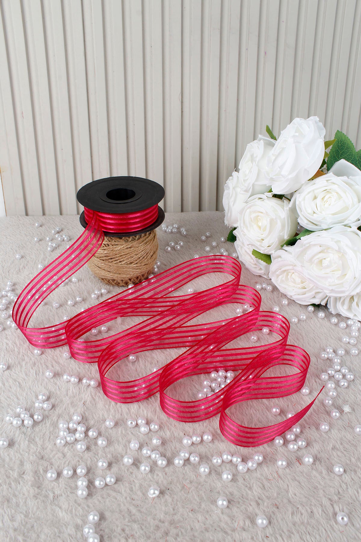 Hilton Çizgili Şifon Kurdele 2.5 cm 20 mt - Bohça, Nikah, Nişan, Çeyiz, Hediye, Süsleme, Parti