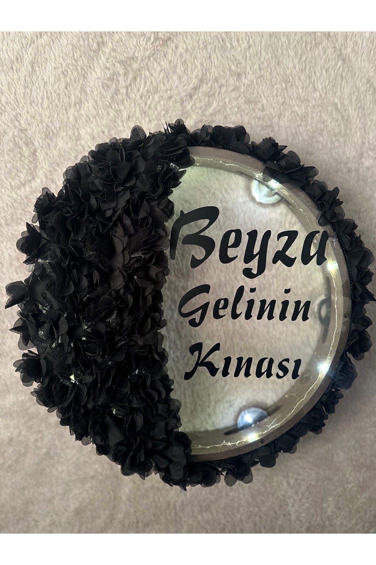 LED’li Şeffaf Gelin Tefi 32 cm 3D Çiçek Süslemeli Kına Düğün Nedime Bride Parti Defi