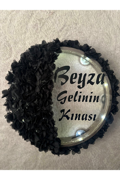 LED’li Şeffaf Gelin Tefi 32 cm 3D Çiçek Süslemeli Kına Düğün Nedime Bride Parti Defi