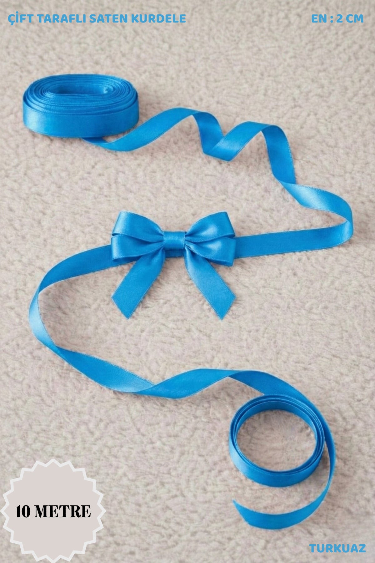 Saten Kurdele 2 cm 10mt - Bohça, Nikah, Nişan, Çeyiz, Hediye, Süsleme, Doğum Günü, Parti