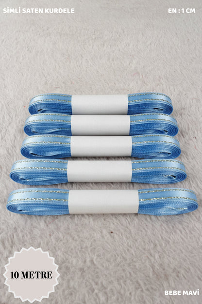 Simli Saten Kurdele 1cm 10mt - Bohça, Nikah, Nişan, Çeyiz, Hediye, Süsleme, Parti