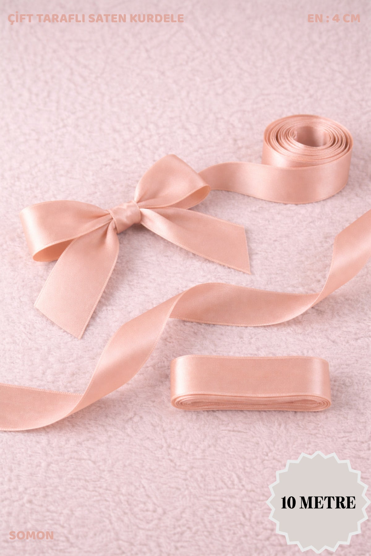Saten Kurdele 4 cm 10mt - Bohça, Nikah, Nişan, Çeyiz, Hediye, Süsleme, Doğum Günü, Parti