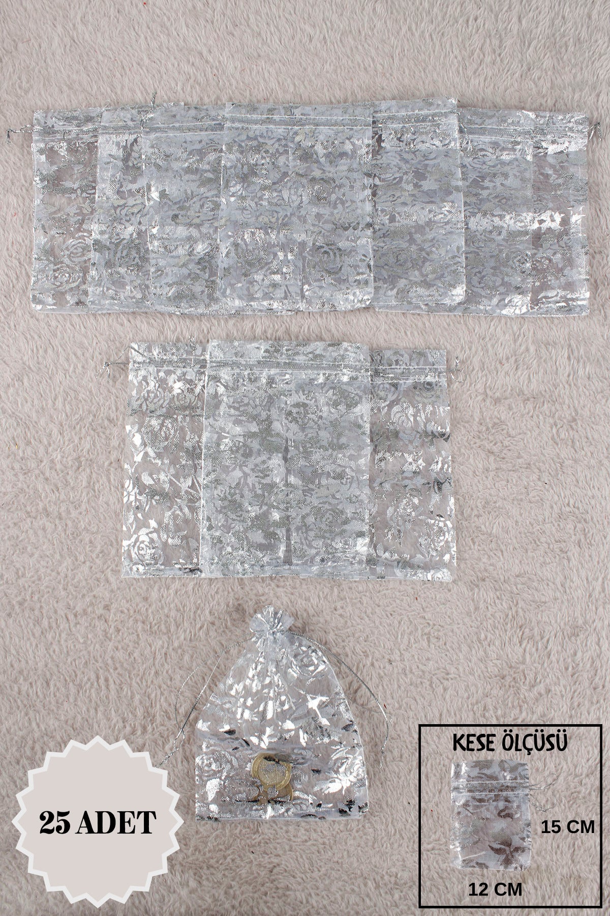 Pul Baskılı Tül Kese 10 Adet 24x34 Cm Kına, Havlu Terlik Seccade Çeyiz Hediye Yasin Yazma Bohça