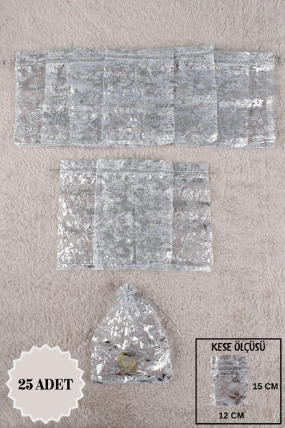 Pul Baskılı Tül Kese 10 Adet 24x34 Cm Kına, Havlu Terlik Seccade Çeyiz Hediye Yasin Yazma Bohça